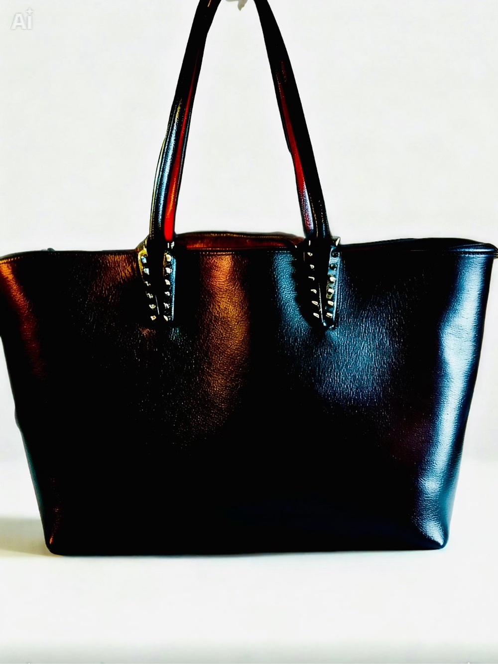 Christian Louboutin Black Leather Tote with Studded Strap Details